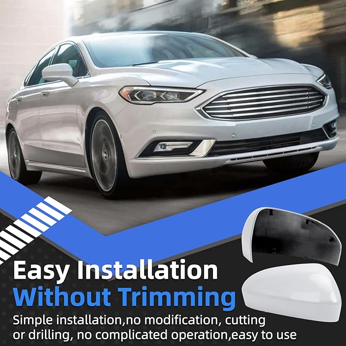 Passenger Side Mirror Cover Replacement for Ford Fusion 2013 2014 2015 2016 2017 2018 2019 2020 2021 2022 - Right Side Mirror Covers, Rear View Mirrors Cap Accessories Without Lamp, White