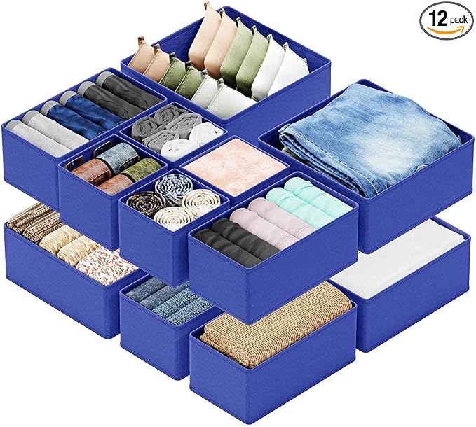 SpaceAid Drawer Organizer for Clothes, 12 Pack Dresser Drawer Organizer Bins, Closet Organizers and Storage Dividers for Clot