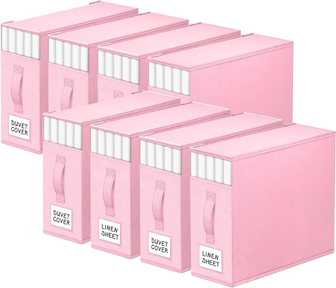 StorageTastic 8 Pack Bed Sheet Closet Organizers and Storage,Sturdy Foldable Storage Containers with Window and Label,Storage