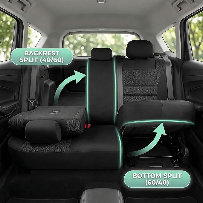 FH Group Automotive Car Seat Covers Full Set Premium 3D Air Mesh Front Seat Covers, Airbag Compatible & Split Bench Cover Uni