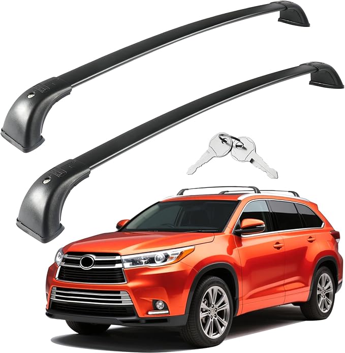 220lbs Roof Rack Cross Bars Compatible with Toyota Highlander 2014-2019 XLE Limited&SE&LE Plus&LE Accessories Aluminum Crossbars Black Lockable Rooftop Luggage Carrier Bike Basket