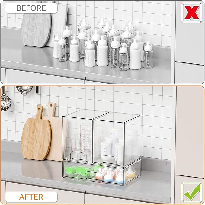 Yieach 3 Set Baby Bottle Organizer for Countertop,BPA Free Bottle Station Organizer for Breast Pump Parts,Pacifier and Baby A