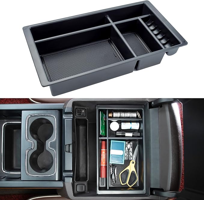 JKCOVER Compatible with (2014 2015 2016 2017 2018) Chevy Silverado/GMC Sierra， (2015-2020) Chevy Suburban/Tahoe/GMC Yukon Center Console Organizer Tray Accessories - Full Console w/Bucket Seats ONLY