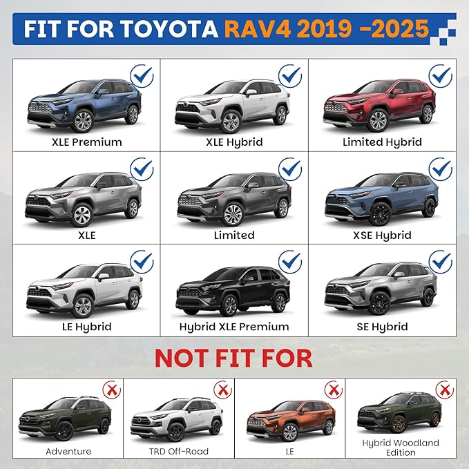 260LBS Roof Rack Cross Bars Compatible with Toyota RAV4 2019-2025 with Side Rails Heavy Duty Aluminum Crossbars (Not for LE/Adventure/TRD Off-Road/Hybrid Woodland) Metal Lock Luggage Carrier Rooftop
