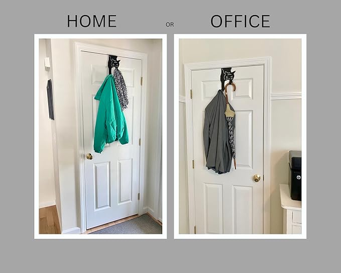 Evelots Cat Over The Door Hooks for Hanging-Set of 2 Black-Over The Door Organizer-Strong Metal Hooks