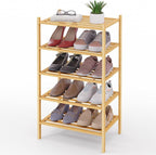 Smiry Small Bamboo Shoe Rack 5-Tier, Stackable Wooden Shoe Organizer for Entryway & Closet, Free Standing Wood Shoe Storage S
