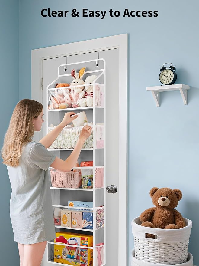 JARLINK Toy Stuffed Animal Storage, Over The Door Organizer W/Clear View Windows, 44lb Load, Baby Toy Storage Organizer for N