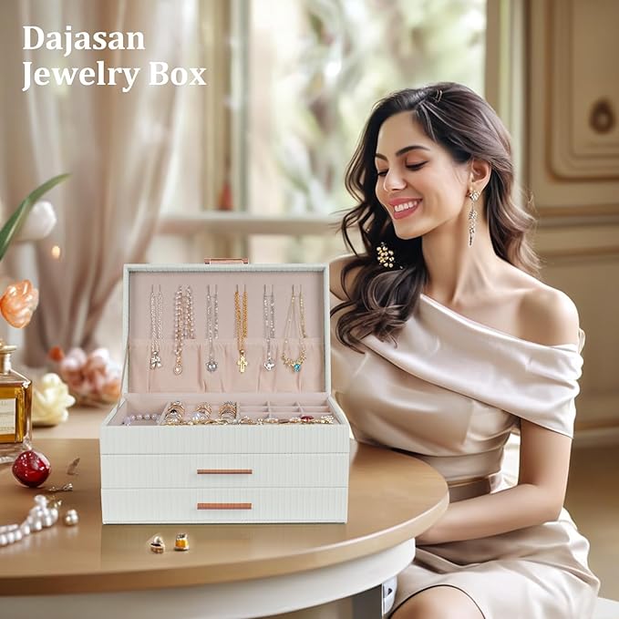 Dajasan Jewelry Box Organizer, 3-Tier Large Jewelry Storage Organizer with 2 Drawers, Space-Saving Jewelry Boxes for Women, P