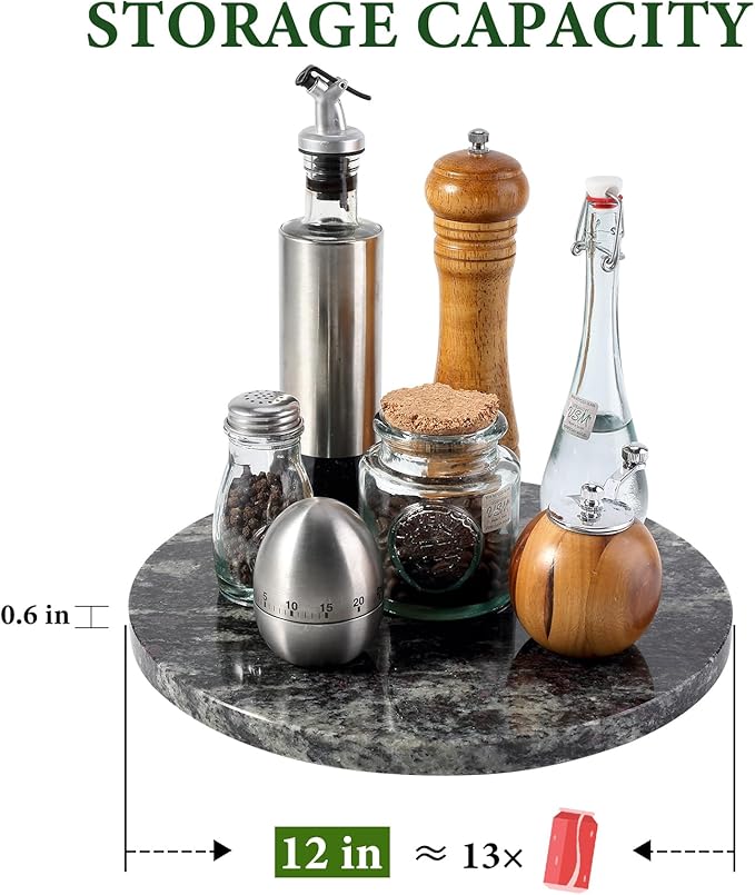 Koville 12'' Black Marble Lazy Susan for Dinning, Marble Turntable for Kitchen Counter, Lazy Susans Organizer for Cabinet, Se
