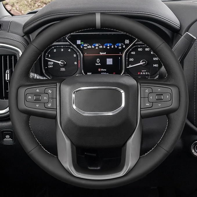 MEWANT Steering Wheel Cover for GMC Sierra Steering Wheel Cover for GMC Sierra 1500 / Sierra 1500 Limited/Sierra 2500 / Sierra 3500/ Yukon (XL) Hive Microfiber Leather
