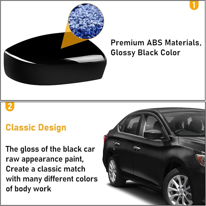 Moonlinks Compatible with Nissan Sentra 2013 2014 2015 2016 2017 2018 2019 Right Side Mirror Cover Replacement, Glossy Black Right Passenger Side Door Rearview Side Mirror Cap Trim