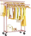 HYSEYY Double Rods Clothes Rack, Sturdy Rolling Clothing Rack, Portable Clothing Racks for Hanging Clothes - Metal Garment Ra