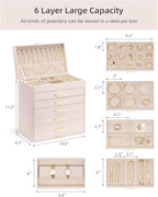 Vlando 6 Layer Large Jewelry Box - Jewelry Holder Organizer, Jewelry Box Organizer for Drawer Necklace Ring Bracelet and Watc