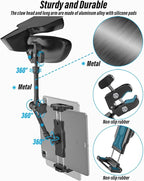 woleyi Car Rearview Mirror Tablet Holder Clip - [Metal Arm] Rear View Mirror Tablet Mount for Car Accessories with 360 Rotatable and Retractable for iPad Pro 13 Air Mini, Galaxy, Fire, 6-15.6" Devices