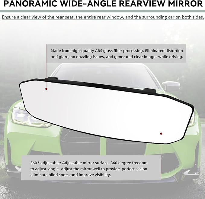 NTNEV 12''x3.5'' Large Rear View Mirror, Anti Glare Panoramic Wide Angle Rearview Mirror, Universal Interior Clip On Rear View Mirror for Car SUV Trucks