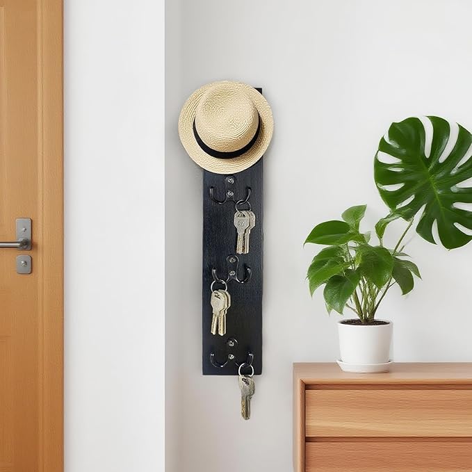 Yohsnor Vertical Key Holder Wall Mount - Stylish Home Decor for Entryway, Space-Saving Hook Rack & Organizer for Keys, Wallet