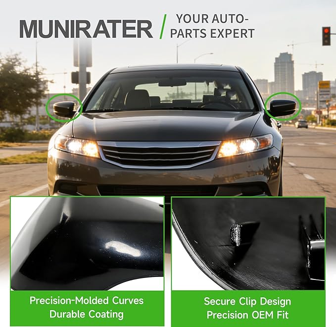 munirater 2Pcs Front Driver Side and Passenger Side Rearview Mirror Cover Cap Replacement for 2008-2012 Accord