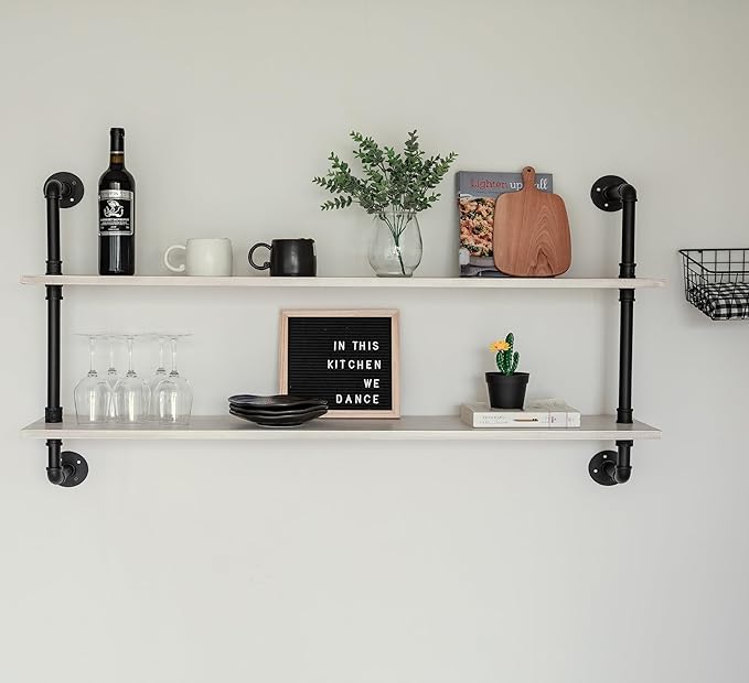 Floating Shelves for Wall Bookshelf Industrial Pipe Shelving Shelves Natural Wood Planks 48 inch Rustic Wall Shelves Hanging 