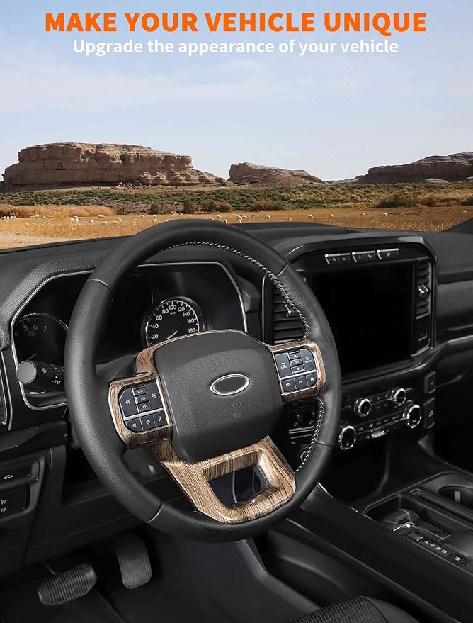 Savadicar Wood Grain Interior Accessories - Steering Wheel Trim Cover for Ford F150 (2021-present) - Premium Texture Interior Decor Upgrade Option, 1 PC