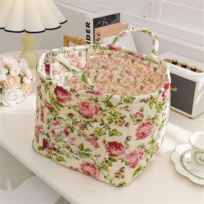 Boho Fabric Storage Basket, Large Capacity Laundry Basket, 12.2'' x 10.23'' x 10.23'' Collapsible Laundry Hamper with Easy Ca