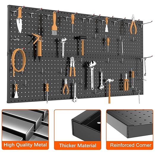 TORACK 4-Pack 12x24 inch Metal Pegboard Panels for Wall, Garage Tools Pegboard for Workbench, Modular Peg Board, Tool Organiz