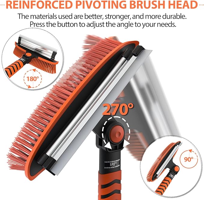 1PZ KD3-KV4 Snow Brush and Ice Scraper 3 in 1 Sturdy Snow Brush with Squeegee Windshield with Foam Grip and 360° Pivoting Brush Head Light Weight Anti-Freeze Extreme Durability for Car Truck SUV
