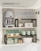 SONGMICS HOME Spice Racks, Expandable Cupboard Shelf Orgnizers, Kitchen Counter Shelves, Bamboo and Metal, Space-Saving Shelv