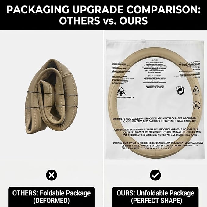 Cowhide Steering Wheel Cover Heat Resistant Anti-Slip Car Wheel Wrap Compatible with Most Makes and Models of Cars and Trucks with 14.5 to 15 Inch Steering Wheel