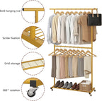Sywhitta Double Rod Clothing Garment Rack, Rolling Coat Hanger with Bottom Mesh, Clothing Rack for Hanging Clothes, Coats, Sk