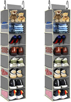 2 Pack Large-Sized Hanging Shoe Organizer 8-Shelf, Hanging Closet Organizer with 8 Side Pockets, Wider Hanging Shelves for St