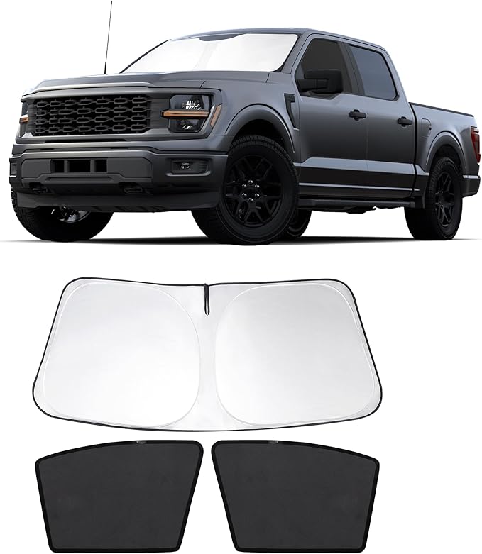 3PCS Car Window Shades Front Windshield Sun Shade Foldable Window Shade Custom Fit for 2021-2024 Fo-rd F-150 Accessories Car Shades for Front Windows Anti-UV Rays Block Heat