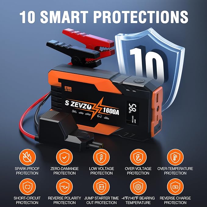 S ZEVZO Jump Starter 1000A Peak Portable Jump Starter for Car (Up to 7.0L Gas 5.5L Diesel Engine) 12V Auto Battery Booster