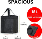 NZ home Insulated Bags for Food Delivery (Medium) Grocery Shopping Cooler Bag, Pizza Delivery, Hot & Cold Catering Tote, Reusable, Foldable & Heavy Duty (Black)
