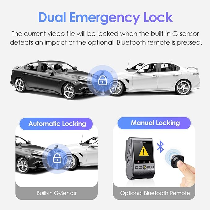 VIOFO Dual Dash Cam, 2K 1440P 60fps+1080P 30fps Front and Rear Dash Camera with Wi-Fi GPS, Parking Mode, Emergency Recording,
