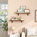 HOOBRO Floating Shelves for Wall and C Shaped End Table, 15.4" Wall Mounted Shelves Set of 2, Small Side Table for Couch, Gol