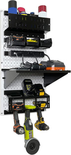 Wall Control Power Tool Storage Organizer Kit Cordless Drill Holder Charging Station Rack 16” x 32” Metal Pegboard Organizati