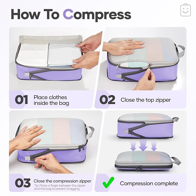 Veken 11 Set Compression Packing Cubes for Travel Essentials,Compressible Expandable Large Luggage Suitcase Organizer Bags fo