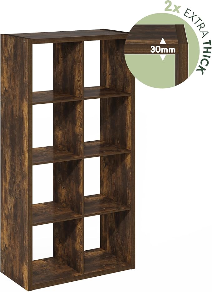 Furinno Cubicle Book Shelf, 8-Cube Bookshelf, Extra Thick Frame Horizontally & Vertically Reversible Bookcase with Open Back,