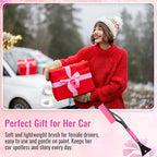 Lasnten 24'' Snow Brush and Ice Scraper for Car Windshield, 2 in 1 Detachable Snow Scraper with Soft Grip Handle and Additional Handhold, Multi-functional Removal Tool for Car, Truck, SUV, Pink