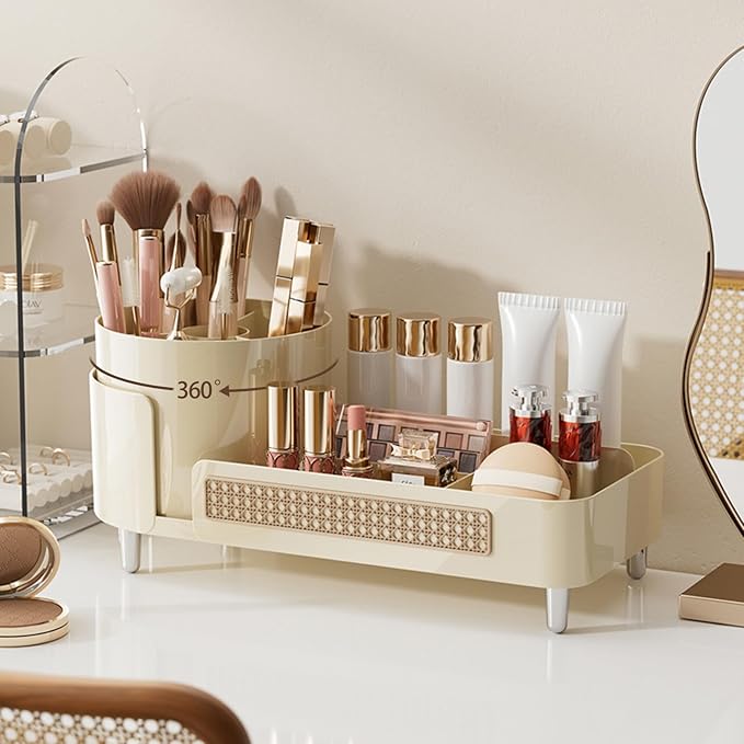 Booklov Roating Makeup Caddy Organizer for Vanity, Large Capacity Cosmetic Display Case, Clear Acrylic Countertop Beauty Stor