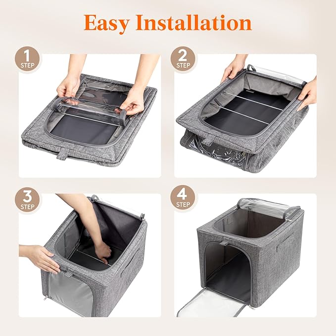 Lifewit Clothes Storage Bins with Metal Frame 4 Pack, Fabric Stackable Storage Bags with Lids, Zipper, Foldable Clost Organiz