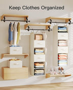 Pipishell Hanging Closet Organizer 6-Shelf, Hanging Shelves for Closet with 3 Removable Drawers & Side Pockets for Bedroom, G