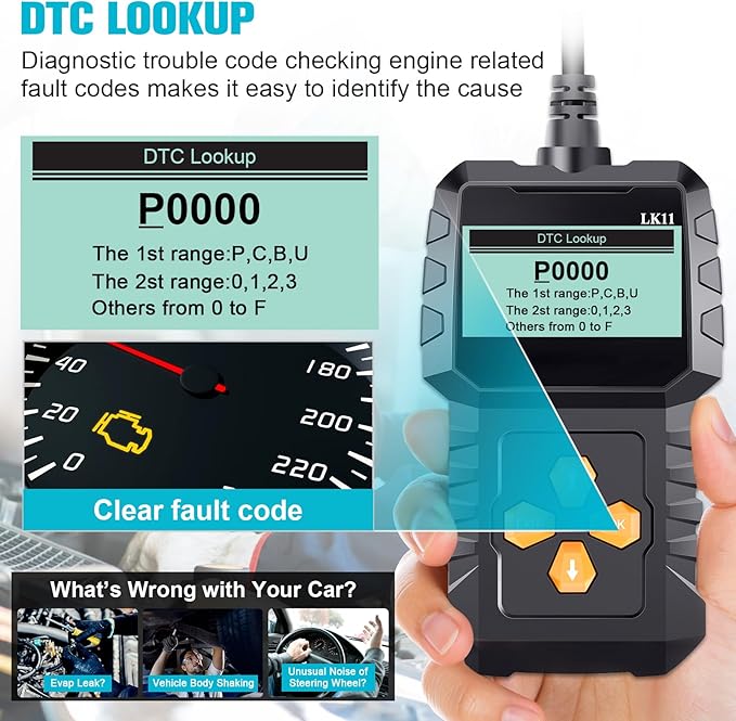 OBD2 Scanner Ease Setup Plug-Play: Clear Reset Engine Error Code Professional Code Reader Diagnostic Scan Tools with Freeze