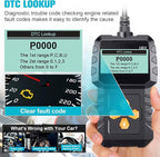 OBD2 Scanner Ease Setup Plug-Play: Clear Reset Engine Error Code Professional Code Reader Diagnostic Scan Tools with Freeze