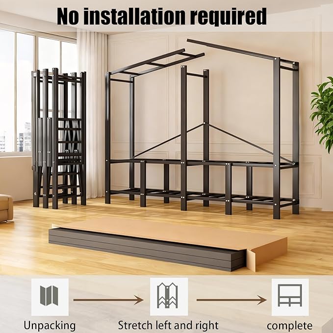 Freestanding Heavy Duty Wardrobe Closet with Magnetic Door, Portable Metal Closets, Foldable Wardrobecloset Organizers and St