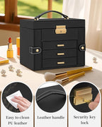 TORIBIO Jewelry Box for Women, Leather Jewelry Organizer with Mirror & Lock, 4-Tier Jewelry Storage Organizer with 3 Drawers 