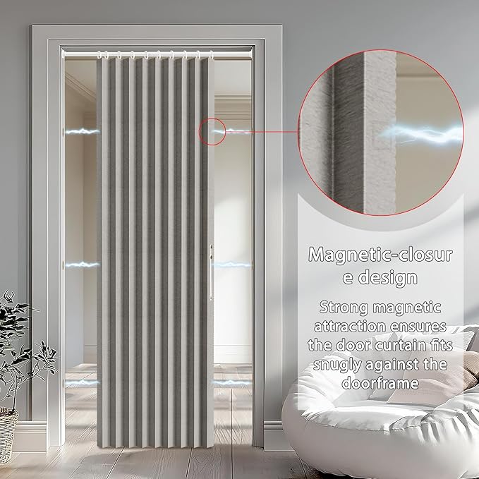 Jilron Accordion Door Curtain Set - 100% Blackout, with Curtain Rod Included, for Bedroom Privacy Protection (Grey-43 W x 78"