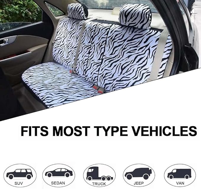 AUTOFAN Zebra Car Seat Covers for Full Set with 2 Seat Belt Pads & Universal 15 Inch Steering Wheel Cover Fit for Cars, Truck
