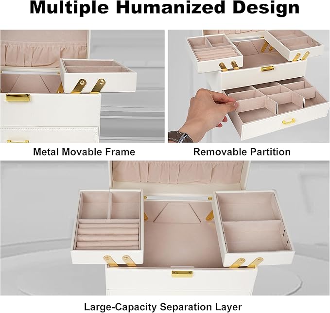 Dajasan Jewelry Organizer Box, Large Jewelry Boxes for Women Girls, Space-Saving 3 Layers Jewelry Storage Case with Drawer, M