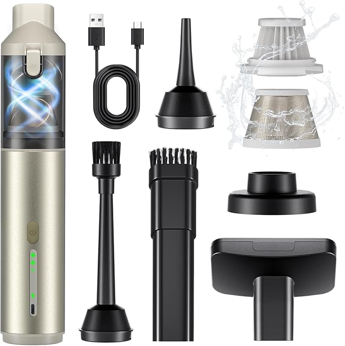 Car Vacuum Portable with 16000Pa Powerful Suction, Handheld Vacuum Cordless Rechargeable Blow & Suction 4 in 1, Small Vacuum 